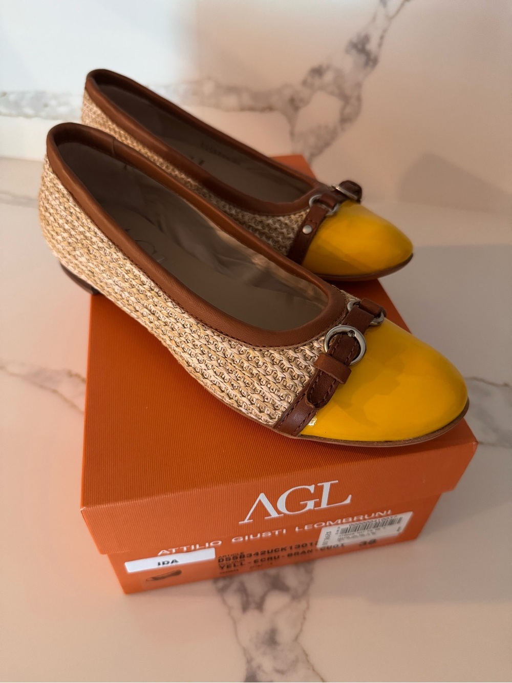AGL Yellow Patent & Rafia Ballet Flats